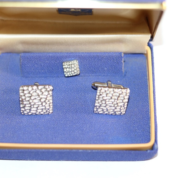 Vintage Silver Tone Tie Pin Tack Cufflinks Set in Original Box - Picture 1 of 3